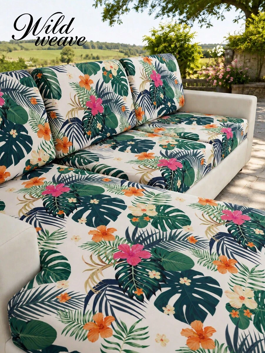 1pc Tropical Rainforest Leaf Pattern High Elasticity Sofa Cover, Polyester Material Full Coverage, Summer Casual, Suitable For Patio, Garden, Poolside, Multiple Occasions, Sold Individually Not As A Set Sofa Protector