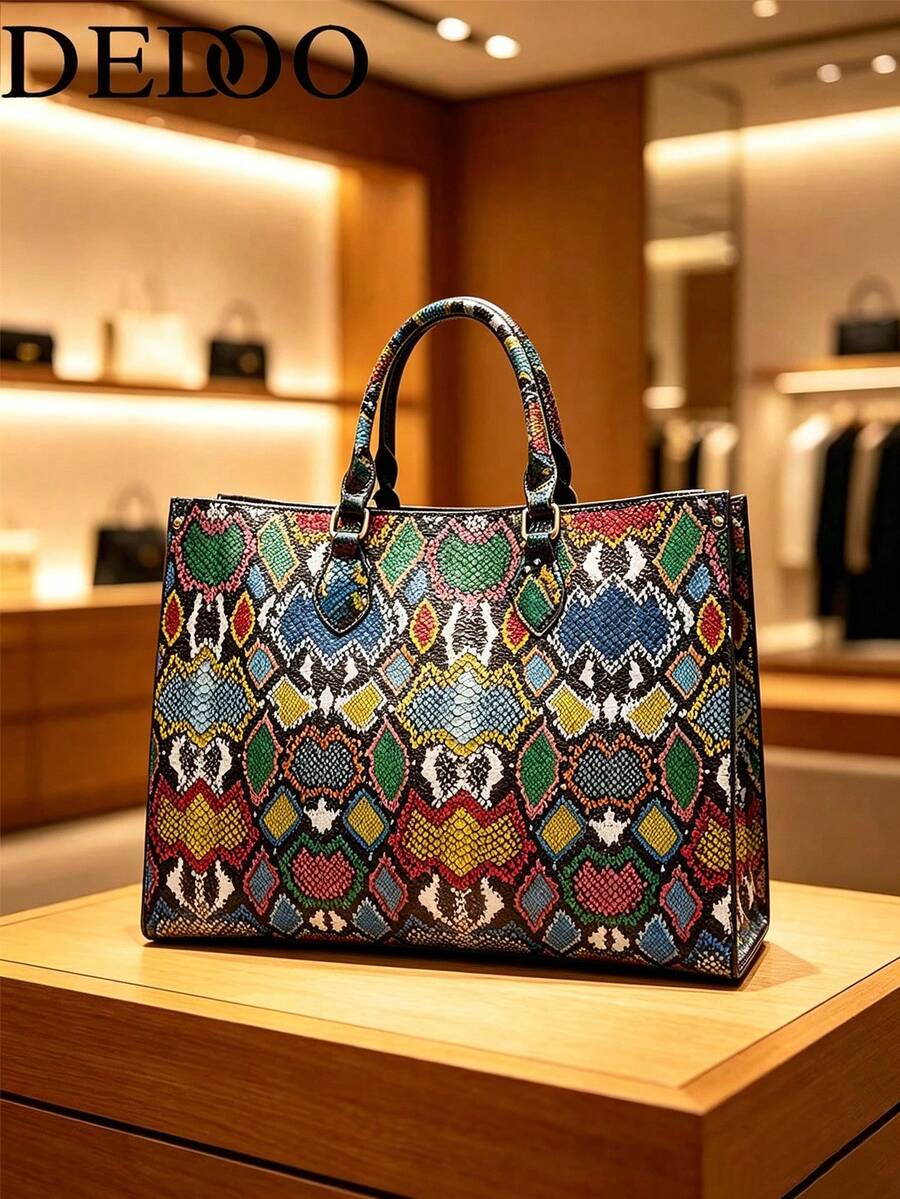 Dedoo Fashionable Snake Skin Pattern All-Season Travel & Shopping Tote Bag, Extra Large Handbag