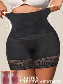 Plus Size Seamless High Waist Tummy Control Lace Shaping Panties Postpartum Slimming Butt Lifting Women's Underwear - Black - View 7