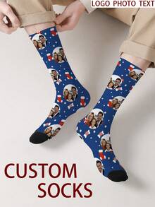 1 Pair Customizable Men's Mid-Calf Socks With Face Pattern, Can Print Any Face On Socks, Personalized Photo Socks, Fun Customized Image Mid-Calf Socks, Suitable For Valentine's Day, Birthday, Gift, Halloween And Other Occasions, Personalized Christmas - Multicolor - View 7