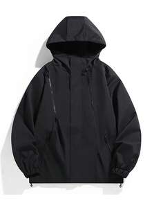 Men's Techwear Hooded Softshell Jacket, Spring/Autumn Multi-Zipper Design Workwear Jacket, Outdoor Waterproof Hiking Coat - Black - View 2