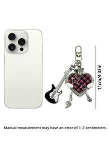 Y2k Heart-Shaped Mirror Bag Charm, Style Musical Note Guitar Pendant, Portable Heart-Shaped Mirror Keychain, Birthday Or Holiday Gifts. - Multicolor - View 10