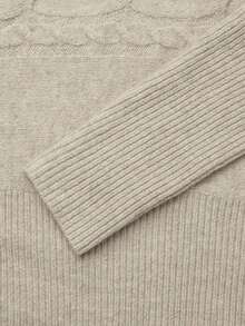 NiceArt Women's Fall Winter Khaki Minimal Knit Top, Crew Neck Cable Knit Raglan Lantern Sleeve Sweater With Ribbed Waist For Daily & Office Wear - Khaki - View 5