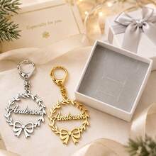 LICVIC Custom Wreath Bow Keychain With Name, Personalized Christmas Key Chain, Elegant Holiday Keychains Accessory, Customized Name Bag Charm, Customizable - Style B - View 6
