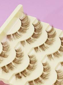 Ayrmilla 5 Pairs Brown Daily Charming Natural False Eyelashes,Long, Naturally Curled Cat-Eye False Lashes, Suitable For Ladies' Daily Commutes, Travels, Holiday Parties, And Everyday Makeup. Clustered Lashes And Personalized Lashes. - Brown - View 6
