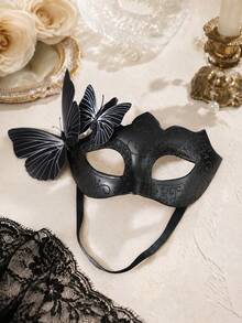 Gothic Black Butterfly Half Face Masquerade Mask With Sequin Scroll Pattern, Women's Halloween Cosplay Carnival Venice Theme Party Costume Accessory - Multicolor - View 2