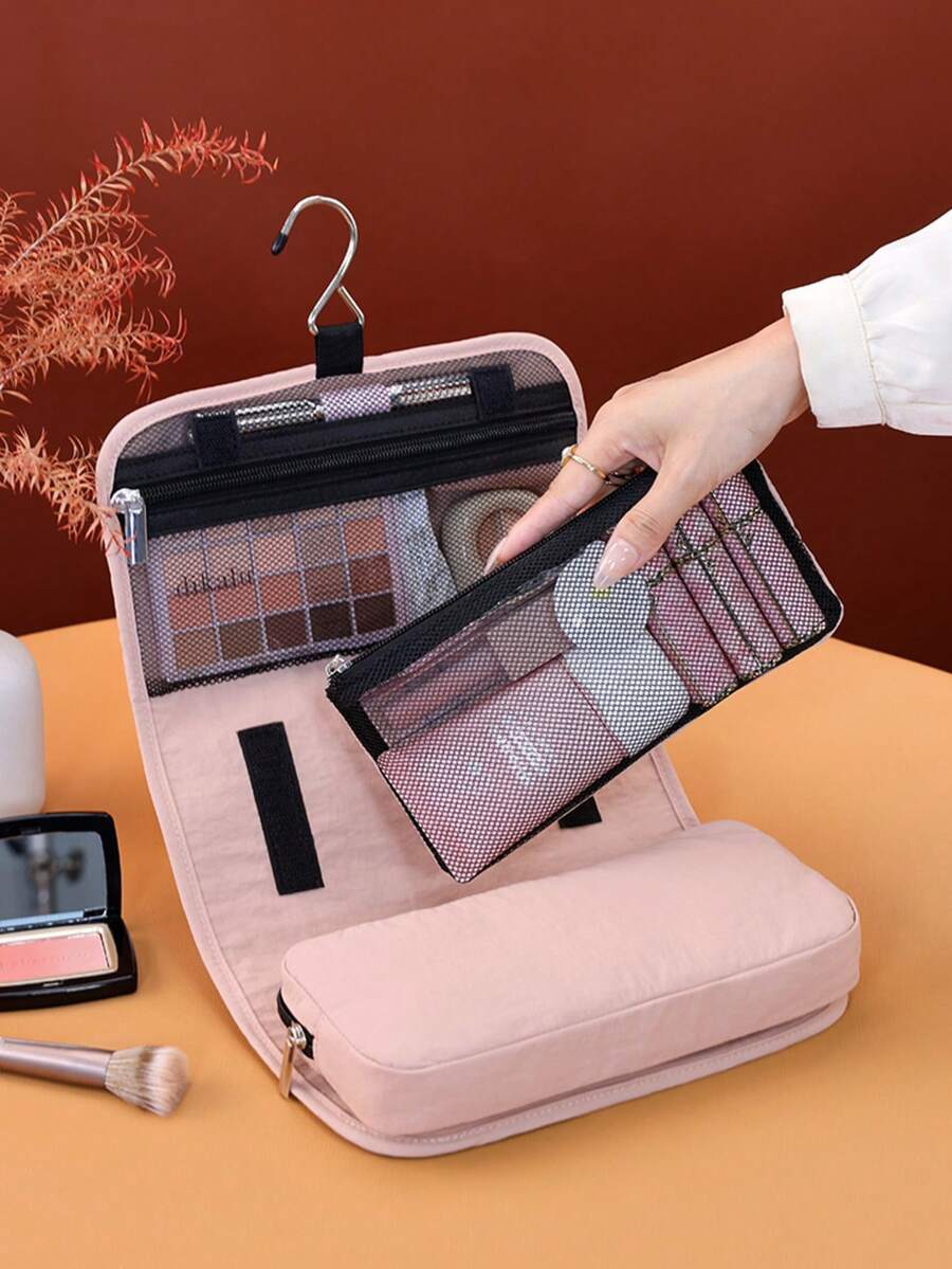 Hanging Travel Makeup Bag, Detachable Cosmetic Pouch With Handle, Foldable Large‑Capacity Toiletry Organizer, Portable Waterproof Make‑Up Storage Bag For Women, Multi‑Compartment Wash Bag For Vacation Bathroom