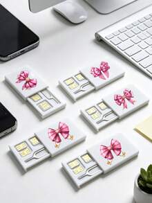 Bowknot 2D Printed Card Holder, SIM Card Pin Slot, Comes With SIM Card Pin. Cherry Printed Portable SIM Card Storage Box, Phone Card Holder, SIM Card And SD Card Storage Box, Travel Storage Box, Compact And Lightweight, Anti-Loss And Durable, Anti-Drop And Durable, Suitable For Smartphones, Tablets And Other Devices, Can Store SIM Card/SIM Card Pin, Ideal Choice For Storing Backup SIM Card When Changing Phone Number. Back To School Season, Graduation Season, Teacher's Day, Birthday Gift - Multicolor - View 7
