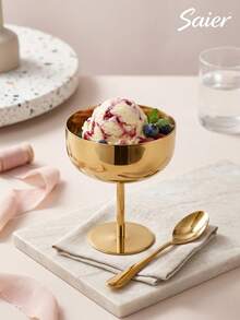 12/8/2pcs Ins Style Premium Gold Stainless Steel Dessert Cup With Spoon Set, European Vintage High-Foot Ice Cream Bowl, Stackable For Easy Storage, Party Dessert Table Tableware - Multicolor - View 5