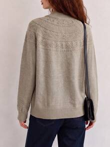 Women's Autumn/Winter Casual Minimalist Vintage Style Wide Collar Design Knit Cardigan Jacket - Milk Coffee - View 2