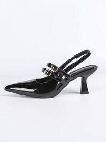 Women's High Heel Mary Jane Pumps, Fashion Casual Slip-On Backless Sandals - Black - View 6