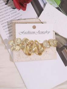 6-18PCS Gold Flower Heart Square Shaped Earrings Set - Gold - View 5
