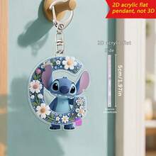 Disney Stitch Letter Embroidered Keychain, 26 'A-Z' Floral Cartoon Patterns, Acrylic Pendant With Chain, Suitable For Bags, Keys And Car Keys, Travel Accessory Gift, Cute Floral Keychain Design, Smooth Surface, Keychain, Decorative Keychain, Cartoon Keychain, Christmas Gift, Fan Gift, 2D Flat Gift, Holiday Gift, Home Decor - Multicolor - View 32