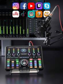Mixer Audio DJ Bluetooth Ganda AI Portabel, Baterai Lithium Terintegrasi dengan Daya Tahan Baterai Ultra Panjang 6 Jam, Kartu Suara Mini Isi Ulang untuk Pertunjukan Langsung, Antarmuka Audio yang Kompatibel untuk Smartphone dan Laptop, Cocok untuk Streaming Langsung, Rekaman Podcast, Karaoke, Pesta Rumah, Pertunjukan DJ VJ, dan Produksi Musik Profesional - Penyetel AI Cerdas - View 8