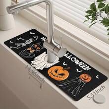 1pc Halloween Faucet Cover, Create Festive Atmosphere, Bathroom Faucet Splash Guard, Waterproof Non-Slip Faucet Mat, Kitchen Countertop Accessory, Kitchen Dining Table Accessory, Sink, Moisture-Proof Absorbent Mat, Absorbent Drainage Mat, Ghost Pumpkin Pattern, Multi-Functional Absorbent Non-Slip Mat - Multicolor - View 13