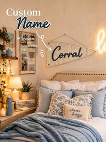 Personalized Vintage Dorm Embroidery Pennant, Customizable With Your Name, Back To School Party Decoration, Room Wall Decor, Room Nameplate - Multicolor - View 1