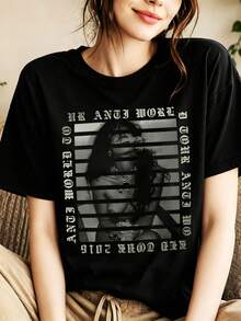 Rihannaa Anti World Graphic T‑Shirt 100% Cotton For Women, Oversized, Vintage, Summer Casual, Crew Neck Short Sleeve Top - Black - View 1