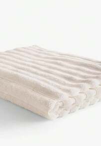 One Soft, Pure Cotton Bath Towel With A Striped Pattern, Highly Absorbent And Machine Washable, Ideal For The Bathroom. Available In Several Sizes: 90 * 50 Cm / 120 * 70 Cm / 150 * 100 Cm / 180 * 100 Cm - Natural Color - View 3