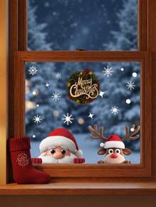 1 Set Christmas Snowflake Glass Window Stickers, Christmas Sticker Decor, Holiday Snowflake Santa Claus Reindeer Snowman Stickers, Christmas Decoration Stickers, Holiday Party Decor, Christmas - A - View 8