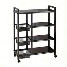 Super life A Kitchen Storage Rack With Wire Baskets-A Multifunctional, Mobile Wire-Basket Storage Unit Featuring A Vertical Design, Suitable For Organizing And Storing Kitchen Vegetables And Utensils. A Great Gift For Christmas Or Halloween. - Black - View 11