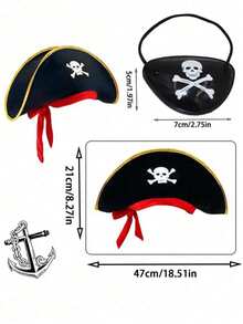 1/2/6pcs Halloween Sailor Pirate Eye Patch And Pirate Hat, Skull Print Pirate Captain Costume Accessories, Pirate Party Hat, Suitable For Various Parties, Performances, Costume Parties - Multicolor - View 2