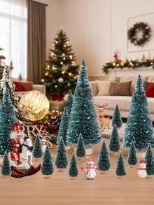 8pcs Christmas Tree DIY Bottle Brush Tree, Plastic Sisal Tree, Miniature Frosted Fir With Wooden Base, Suitable For DIY Crafts, Display, Desktop Home Decor And Christmas Decoration, 4 Styles - Multi-color Version 2 - View 5