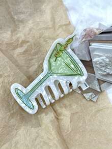 1pc Olive Coffee Cocktail Orange Soda Personalized Shaped Hair Claw Clip, New Design Suitable For Updo Back Of Head Decoration, Holiday Gift - Green - View 3