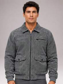 CZRLHYT Men's Outdoor Sports Casual Stand‑Collar Baseball Jacket, Solid‑Color Zipper Jacket, Grey - Grey - View 5