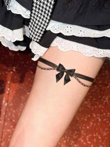 1 Temporary Tattoo Sticker With Ink Wash Bow Design, Suitable For Use On Thighs, Collarbones, And Arms; Waterproof, Sweat-Resistant, And Non-Reflective. Valentine's Day - Black - View 3