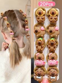 20pcs Multicolor Autumn/Winter Capybara Hair Ties, Gift For Girls, Children Hair Accessories, Cute Girl Hair Accessories - Multicolor - View 11
