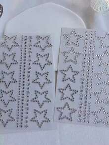 1 Sheet 10 Star Rhinestone Stickers, Silver Glitter Sequin Self-Adhesive Crystal Star Stickers, For Face, Hair, Makeup, Body, Crafts, Festival Decoration, 1 Sheet - White - View 2