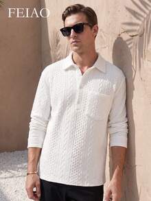 FEIAO Men's Retro "Old Money" Style Long-Sleeve Shirt With 3D Texture-Casual, Stylish, And Versatile For Commuting; Perfect For Both Fall And Winter - White - View 1