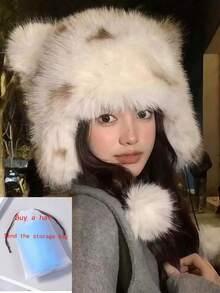 1 buah Topi Rakun Bulu Rubah Imitasi Tebal Hangat Pelindung Telinga Gaya Ushanka Musim Gugur/Dingin Topi Pasangan Unisex Aksesori Rambut Halloween - titik - View 2