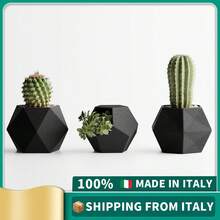 ORIZZONTE Geometric Succulent Plant Pot Set – 3 Piece Modern Faceted Design Pots For Cactus And Succulents, Indoor Decoration For Home Or Office, Selectable Colors, – 100% Made In Italy, Shipping From Italy - Black - View 2