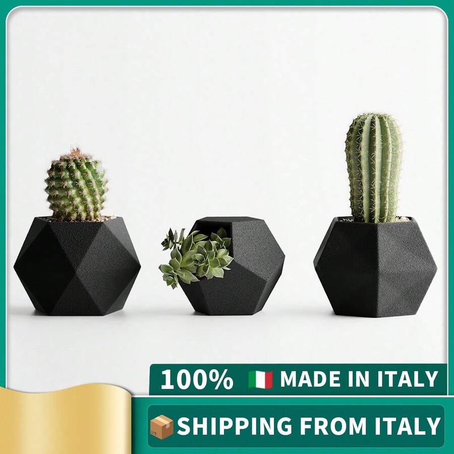 ORIZZONTE Geometric Succulent Plant Pot Set – 3 Piece Modern Faceted Design Pots For Cactus And Succulents, Indoor Decoration For Home Or Office, Selectable Colors, – 100% Made In Italy, Shipping From Italy