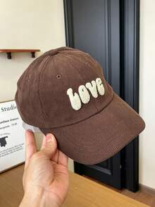 1pc New Autumn/Winter Corduroy Baseball Cap, 3D Love Towel Embroidery Casual Retro Street Style Baseball Cap - Multicolor - View 3