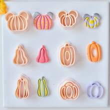 Various Pumpkin Polymer Clay Cutter For Earrings & Jewelry Making, Pumpkin Designed Soft Pottery Clay Molds For Pendant & Necklace Decoration Making - Beige - View 8