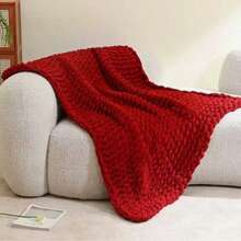 Chunky Knit Hollow Out Blanket, Home Sofa Decorative Throw, Bedroom Casual Warm Throw - Red - View 6