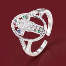 1pc Minimalist Virgin Mary Cross Design Cubic Zirconia Adjustable Ring For Women - Multicolor - View 1