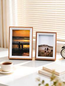 1pc Dual-Color Wood Grain Photo Frame, Desktop & Wall-Mounted Dual-Use Picture Frame, Rustic Home Memory Photo Display Frame, Bedroom Living Room Apartment Dorm Aesthetic Home Decor, Housewarming Birthday Gift - Brown - View 6
