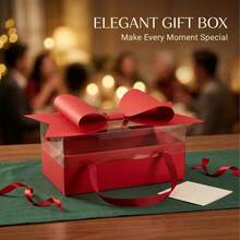1pc Bow Decorative Gift Box Set, Suitable For Floral Packaging, With Handle & Ribbon, Plastic & Paper Material, For Wedding, Party, Birthday,Christmas, Valentine's Day Gift Wrapping - View 13