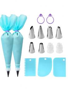 6/9/15 Pcs Cake Decorating Piping Bag & Tips Kit, Reusable Silicone Pastry Bags With Icing Nozzles Converter Cake Scrapers Ring Ties, Baking Tools For Halloween Christmas Birthday - View 1