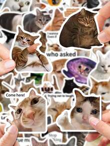 50/100Pcs PP Funny Cat Meme Stickers, Fun Patterns Of Viral Hilarious Cat Meme Images, Suitable For Journals, Water Bottles, Notebooks, Storage Boxes, Skateboards, Helmets, Luggage, Laptops, Guitars, Tablets, Power Banks, Folders, Gift Boxes - Multicolor - View 2