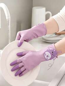 Cute Cartoon Bear Housework Gloves, Reusable Hanging Cleaning Gloves, Cute Cartoon Multi-Color, Anti-Slip Particles, Soft Breathable Fit, Dishwashing Laundry Bathroom Cleaning, Multi-Scenario Universal, Suitable For Dishwashing And Laundry - Multicolor - View 4