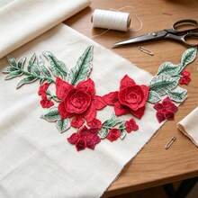 1件裝花卉刺繡縫製貼布，DIY服飾牛仔褲夾克包包服裝裝飾貼花 - C 紅色 - 查看 1