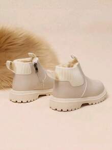 Unisex Kids Thermal Lined Thick Snow Boots, Comfortable, Simple, Versatile, Slightly Fitted, Suitable For Winter - White - View 6