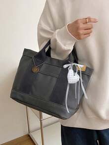 New High-End Canvas Tote Bag For Women, Lunch Bag, Casual Handbag - Grey - View 5