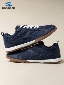 HOBIBEAR New Men's Sports Shoes Fashion Wide Toe Soft Sole Versatile Lace-Up Round Toe Sneakers - Dark Blue - View 5