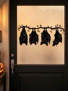 1pc Halloween Bat Window Sticker | Black Witch Bat Branch Wall Decal | Removable High-Quality Home Decor, Suitable For Windows, Doors, Glass, Bedroom, Party Halloween Decoration - D - View 2