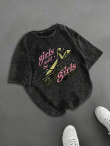 Washed Vintage 90s Distressed Women's Plus Size Mantis Print T-Shirt - Black - View 5
